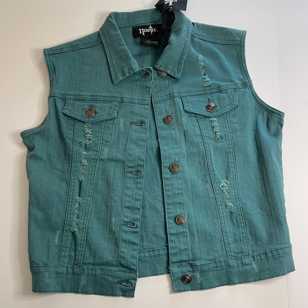 Nostic Teal-Green Denim Vest, L